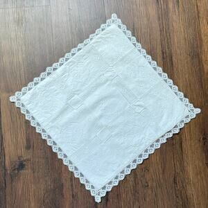 Embroidered White Lace Pillow Cover 15x15 Square Vintage Cottagecore